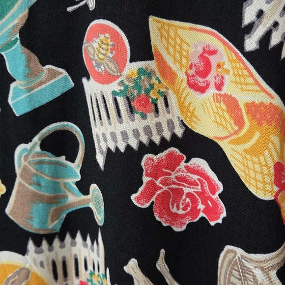 Vintage 80s Knapp Studio Novelty Print Garden Black Cottagecore Maxi Dress 9 USA - Picture 6 of 13